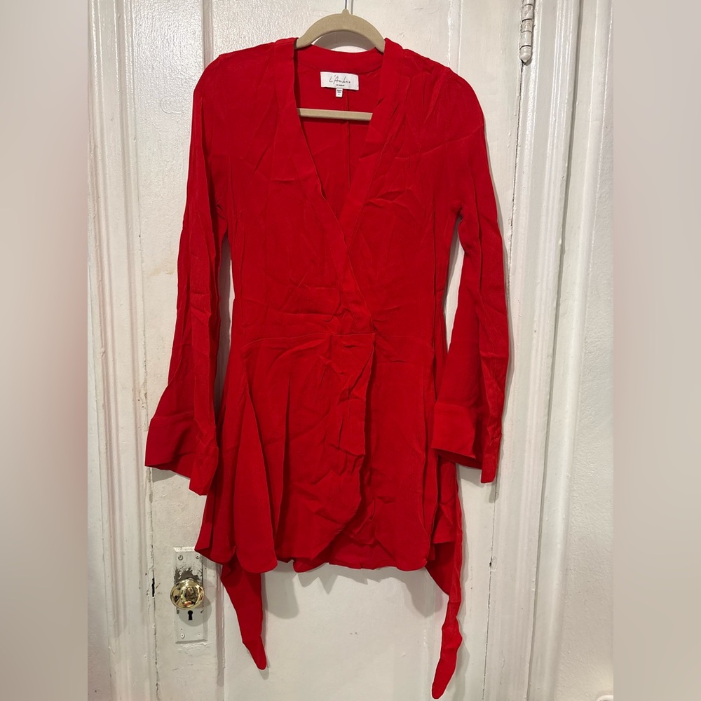 L'Academie Vibrant Red Wrap Tunic Top